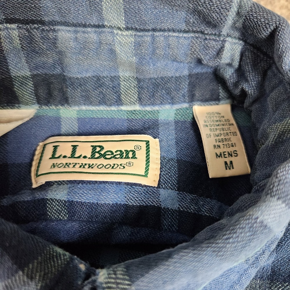 LL Bean VTG 90s Flannel Shirt Men M Blue Scotch Plaid Button Up Long Sleeve - Picture 3 of 6